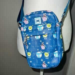 Disney Pixar Monsters Inc Buckle Down Crossbody Bag AOP SULLEY MIKE AND BOO NWOT
